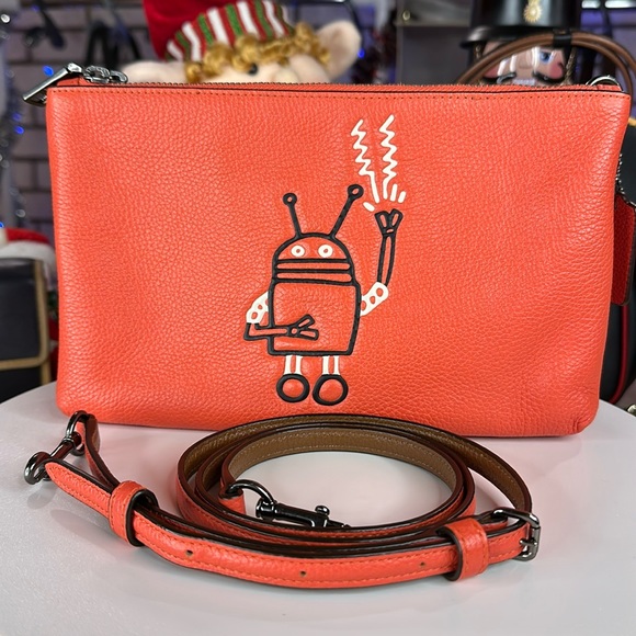 Coach Handbags - 💥COACH x Keith Haring - Pebbled Leather Lyla Crossbody Bag Robot Orange